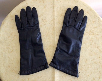 Nordstrom Ladies Black Leather Gloves Cashmere Size 7