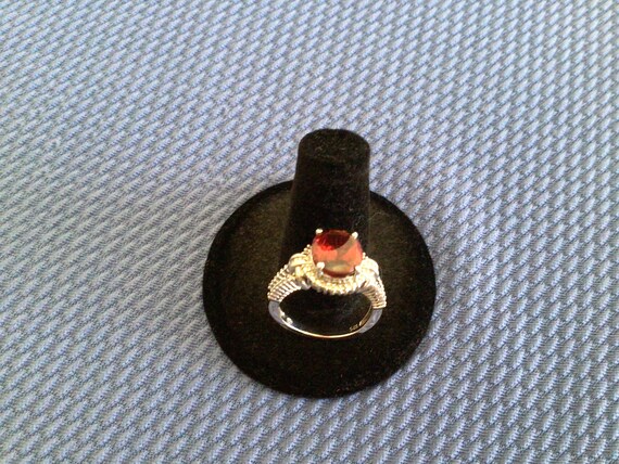 Silver Red Garnet Gemstone Ring Signed - image 4