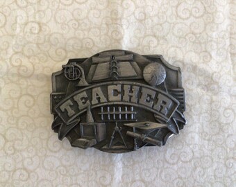 Vintage 1990 Teacher Sold Steel Belt Buckle Siskiyou Co