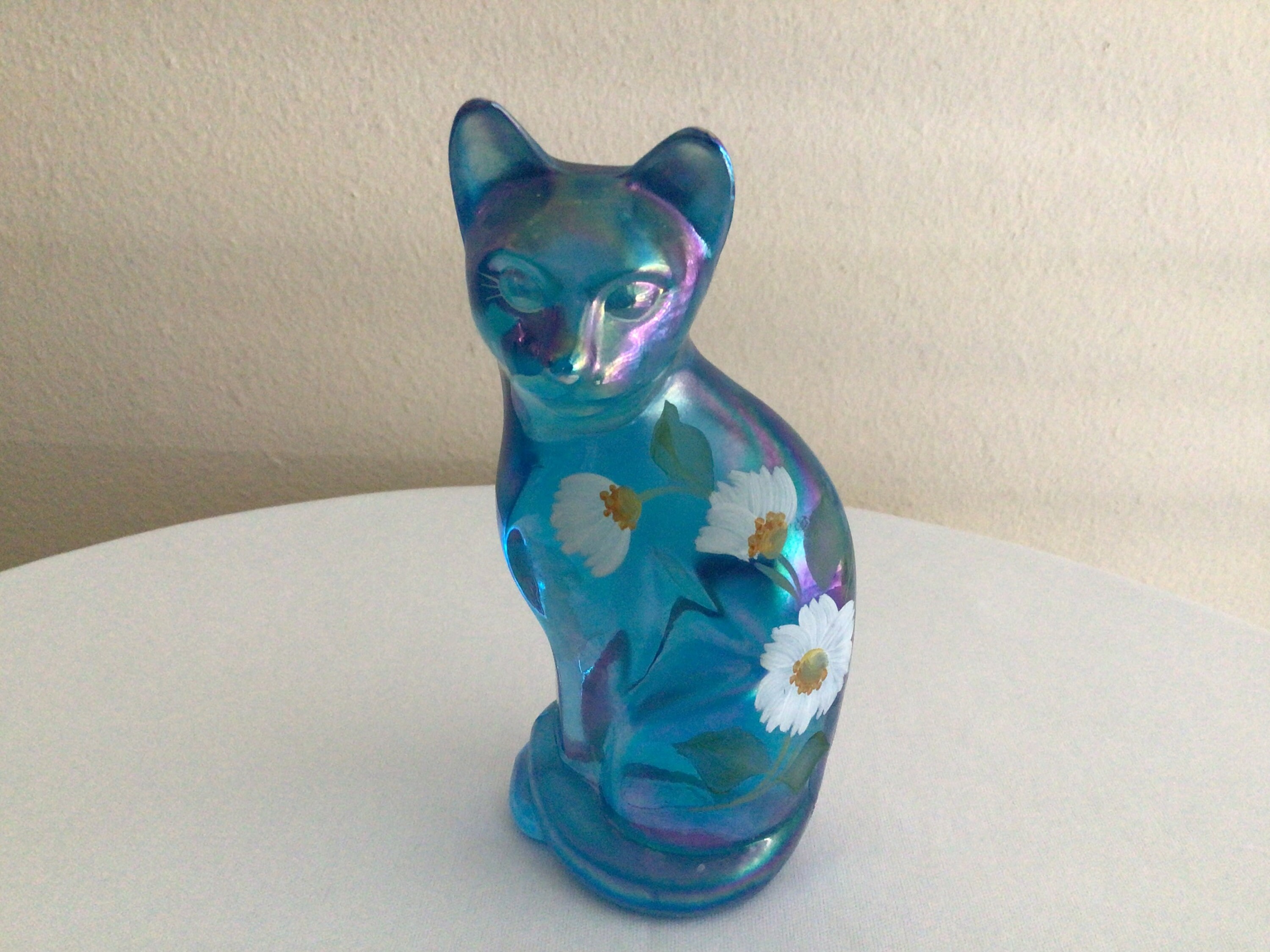 FENTON 花柄 CAT キャット 猫 フェントン ブルーガラス 置物 FENTON 花柄 CAT キャット 猫 フェントン ブルーガラス 置物
