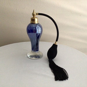 Vintage Blue Art Glass Perfume Bottle with Atomizer