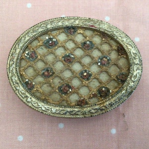 Vintage Oval Brass Makeup Compact with Design