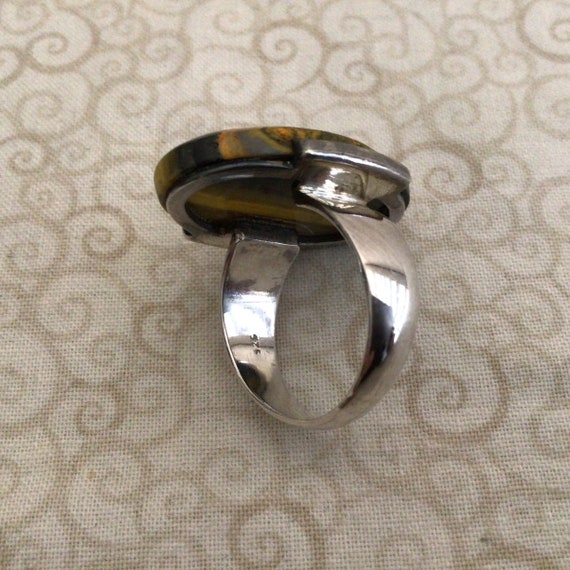 Sterling Silver Statement Ring Tiger Eye Vintage - image 3