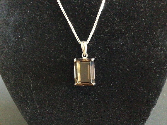 Smokey Quartz Pendant Necklace Sterling Silver Vintage