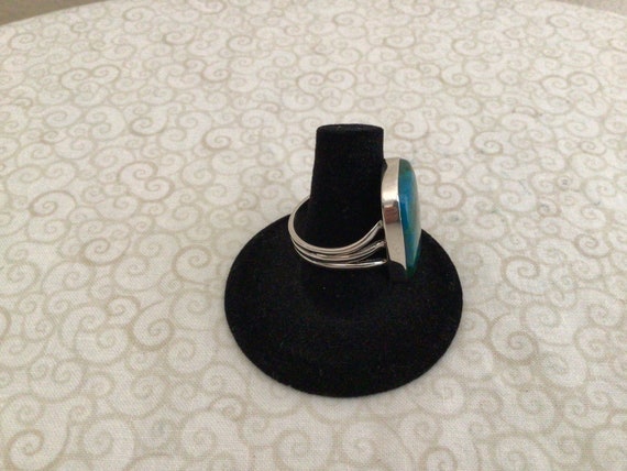 Vintage Statement Turquoise  Silver Ring Size  9 - image 2