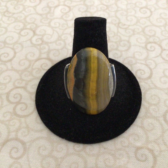 Sterling Silver Statement Ring Tiger Eye Vintage - image 4