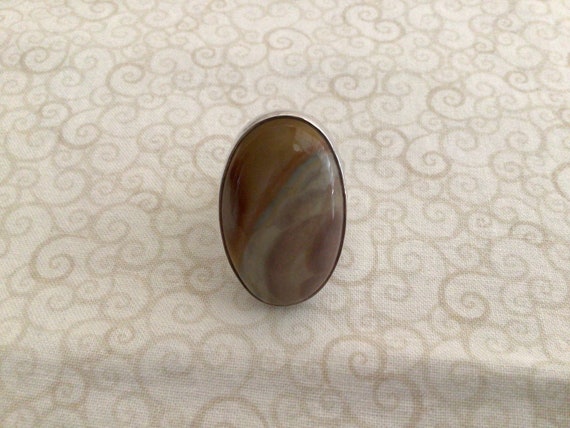 Silver Brown Moonstone Statement  Ring Size 10 - image 2