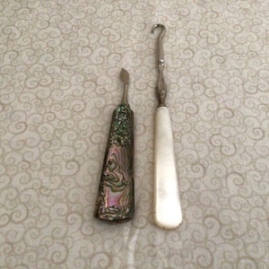 Antique Mother of Pearl Button Shoe and Boot Fastener Hook Abalone Manicure