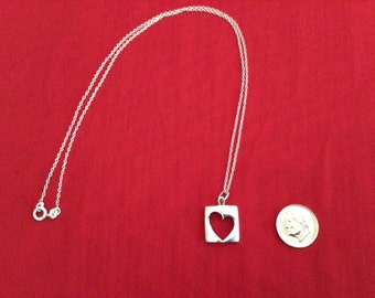 Vintage Heart Cutout Pendant Silver Necklace