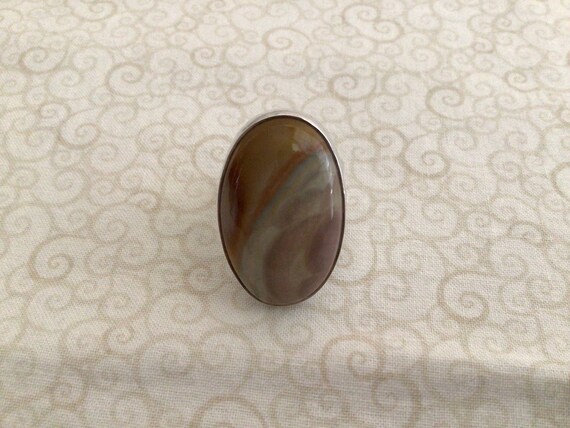 Silver Brown Moonstone Statement  Ring Size 10 - image 4