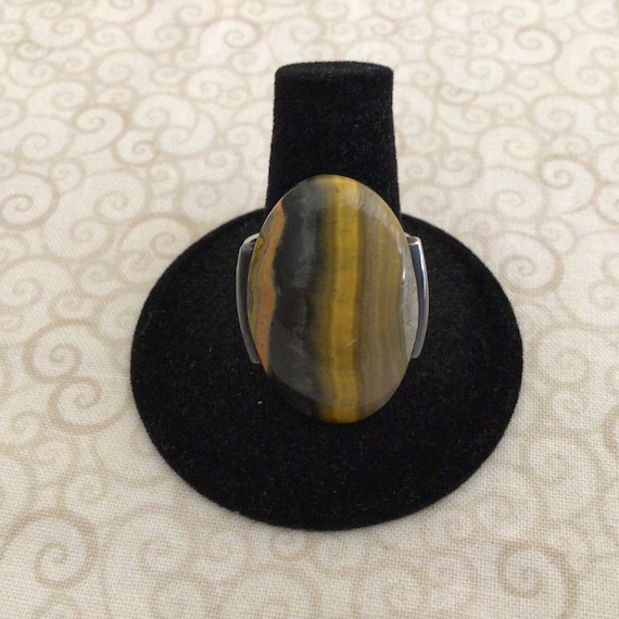 Sterling Silver Statement Ring Tiger Eye Vintage - image 1