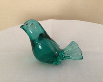 Vintage Glass Emerald Green Bird Paperweight