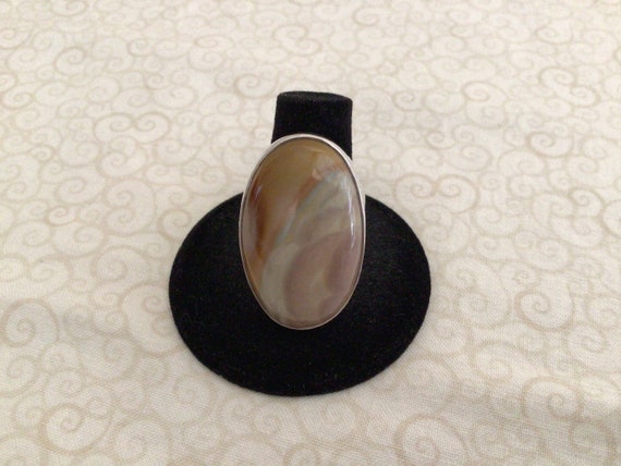 Silver Brown Moonstone Statement  Ring Size 10 - image 6