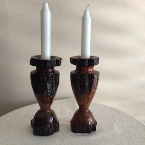 Handcraved Solid Wood Candlestick  Holders