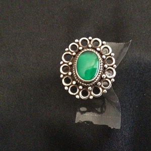 Vintage Statement Green Gemstone Silver Ring Size 8 image 1