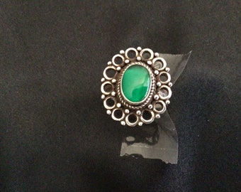 Vintage Statement Green Gemstone Silver Ring Size 8