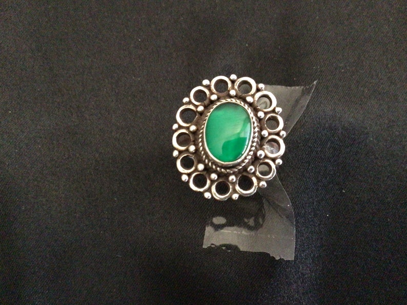 Vintage Statement Green Gemstone Silver Ring Size 8 image 1