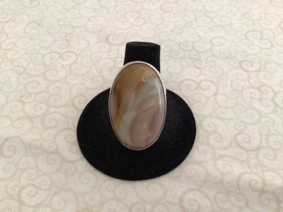 Silver Brown Moonstone Statement  Ring Size 10 - image 5