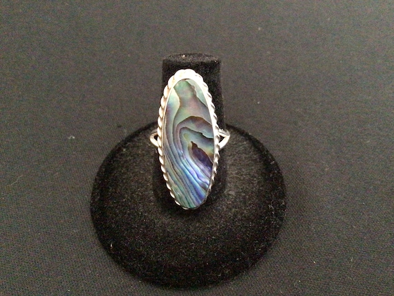 Sterling Silver Long Abalone Shell Ring Size 6 - image 2
