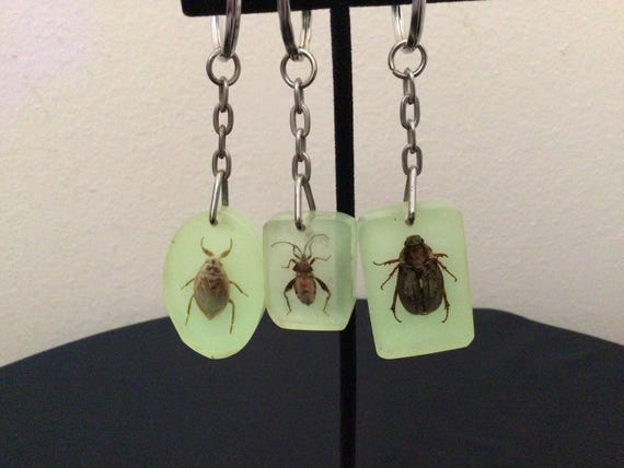 Vintage Lucite Glow Bug Keychains  3 pcs - image 1