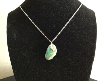Natural Turquoise or Gemstone Pendant and Silver Chain Necklace
