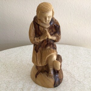 Vintage Hand Craved Wooden Mock Praying with his Lamb Sculpture Figurine