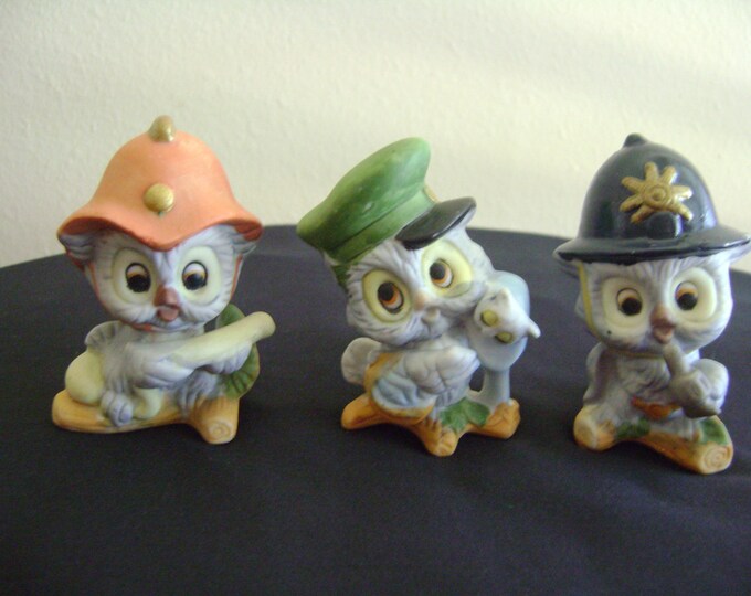 Three Adorable Vintage Owl Figurines Etsy