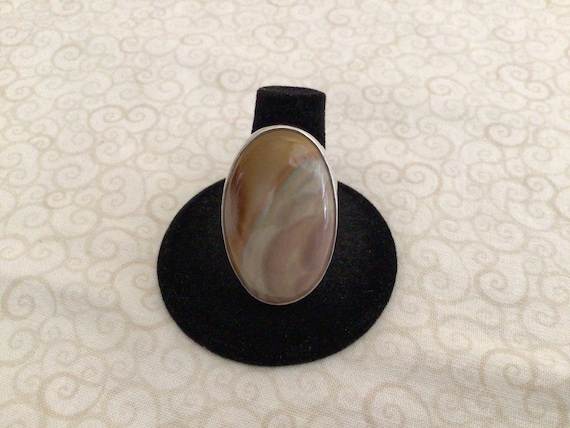 Silver Brown Moonstone Statement  Ring Size 10 - image 1