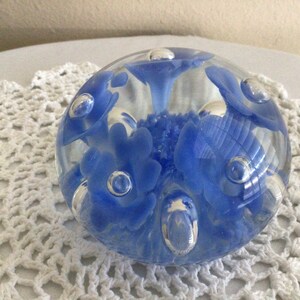 Vintage Joe Rice Art Glass Blue Floral Flowers Center Bouquet ...