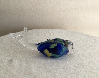 Vintage Blue Yellow and Green Art Glass Porpoise Figurine