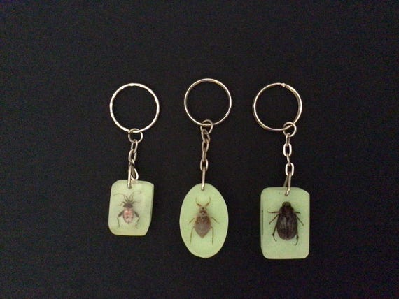 Vintage Lucite Glow Bug Keychains  3 pcs - image 2