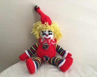 Vintage Hand Crocheted Clown Doll