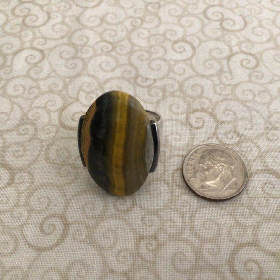Sterling Silver Statement Ring Tiger Eye Vintage - image 6