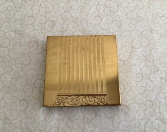 Vintage Avon Gold Tone Square Fold Over Latch Metal Makeup Compact