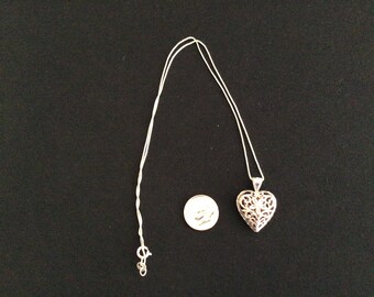 Sterling Silver Necklace with Puff Floral Heart