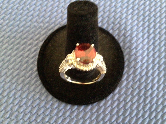 Silver Red Garnet Gemstone Ring Signed - image 2