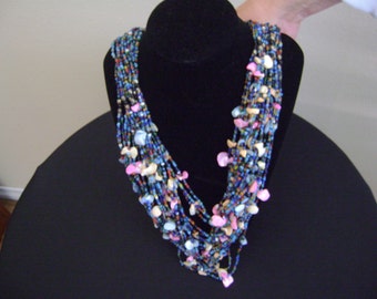 Vintage 1970's Seed Beads Multi-Strand Hippie Necklace