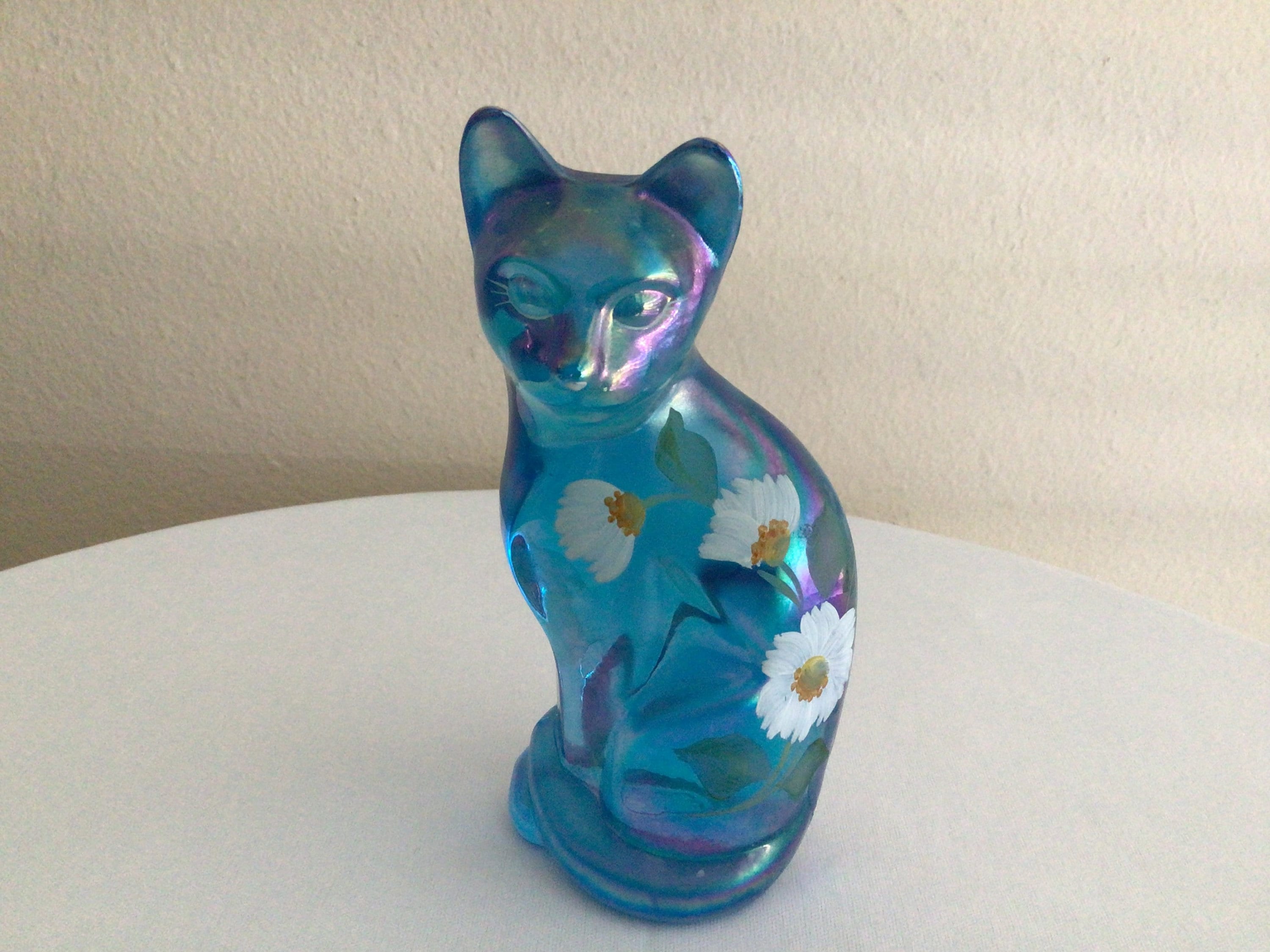 FENTON 花柄 CAT キャット 猫 フェントン ブルーガラス 置物 フェントン/Fenton の美しいアートガラス 猫☆ネコ | PLANETARIUM