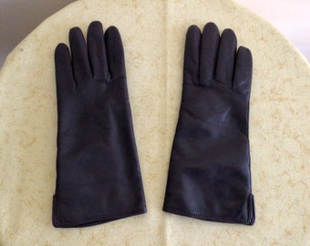 Dark Brown Leather Ladies Gloves Size 7