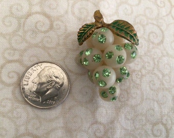 Vintage Forbidden Fruit Brooch Lucite with Rhinestones Grapes