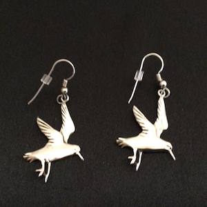 Vintage Hummingbird in Flight Silver Pierced Earrings