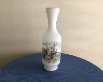 Norleans Frosted White Glass Vase Geisha Japanese