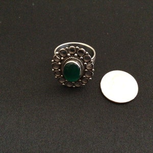 Vintage Statement Green Gemstone Silver Ring Size 8 image 8