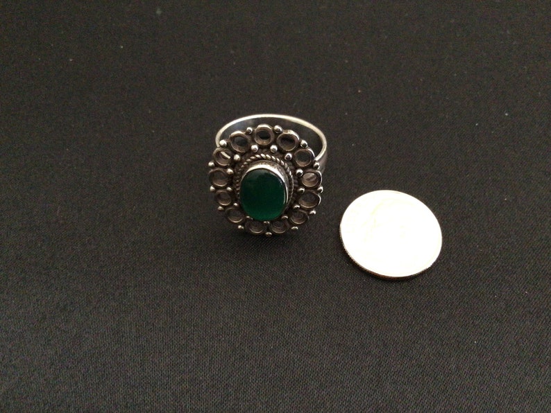 Vintage Statement Green Gemstone Silver Ring Size 8 image 8