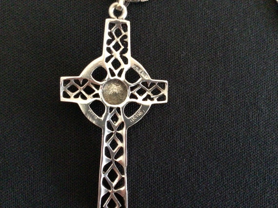 Vintage Sterling Cross with Dark Jade Stone Neckl… - image 3