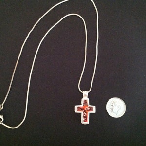 Vintage Silver Necklace and Cross Pendant with Millefiori Flowers