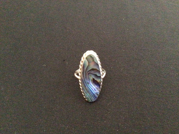 Sterling Silver Long Abalone Shell Ring Size 6 - image 3