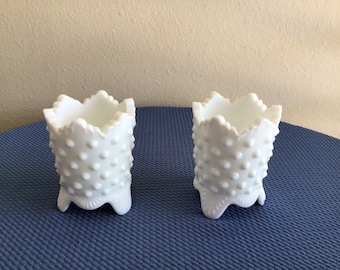 Fenton White Milk Glass Hobnail Toothpick Holders  2 pc’s
