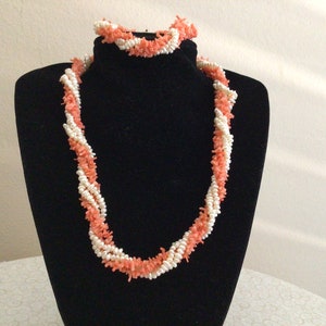 Vintage Coral and Freshwater Pearls Choker/Necklace and Bracelet
