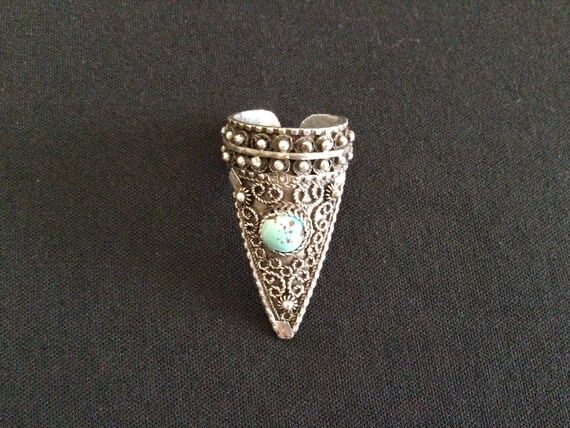 Vintage Gothic Unisex Ring Adjustable Turquoise a… - image 2